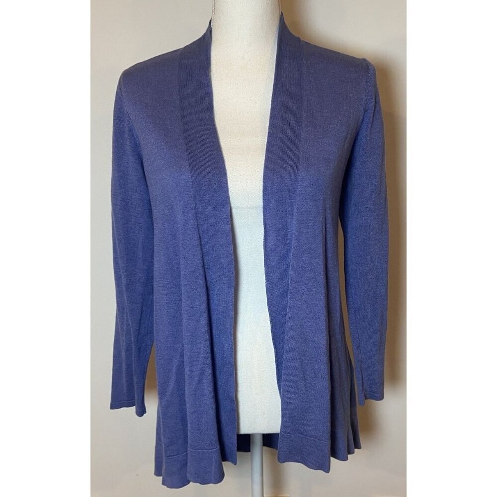 Eileen Fisher Open Cardigan Sweater Lightweight Merino Wool Blend Purple S